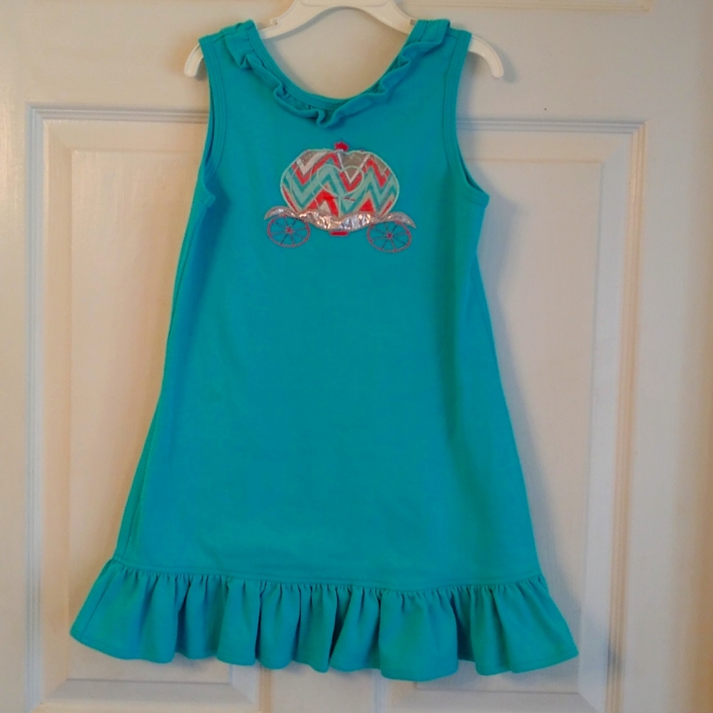 Chez Ami by Patsy Aiken teal/pink carriage sleeveless dress, size 6